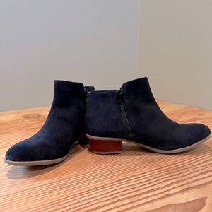 Navy blue suede ankle booties, very cute with jeans. Worn 5 times